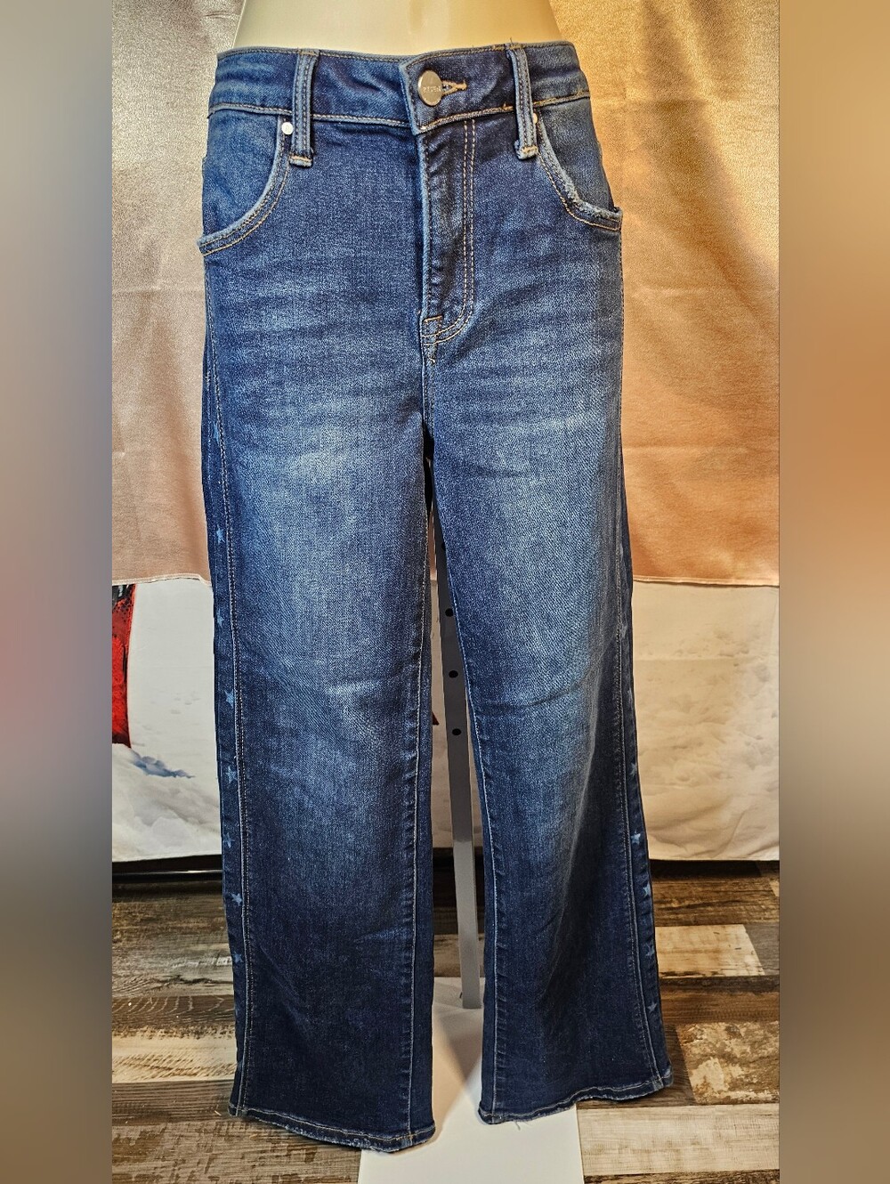 RISEN Jeans High Rise Wide Leg Star Side Stripe Denim Size 7/28